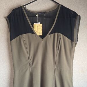 Theme Olive Green and Black V-Neck Dress